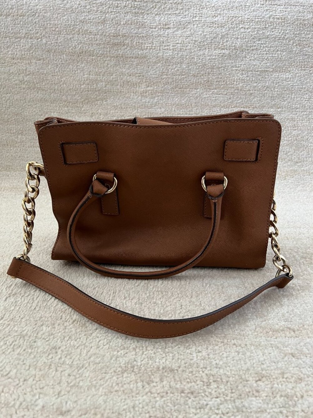 Michael Kors Hamilton Brown Leather Satchel Bag - Picture 3 of 15